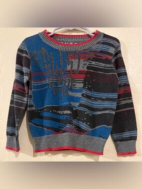 GUESS Kids Y2K Graphic Sweater Blue Red Streetwear Pullover Retro- Size 3T
